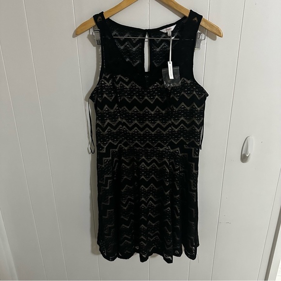 Black Chevron and gold lace Sleeveless Dress - Picture 1 of 5